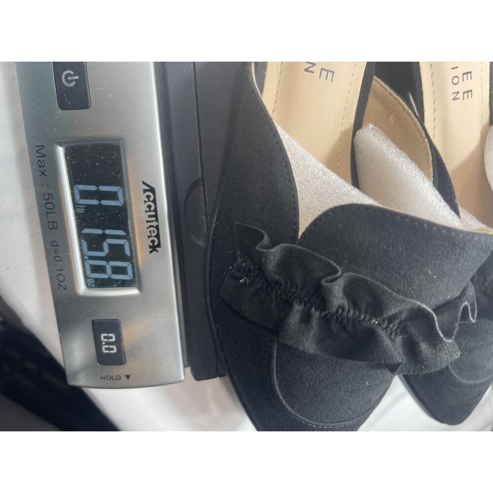 Journee Collection Kessie Shoes Womens Size 7.5 Black Ruffle Pointed Toe Mules - Picture 7 of 9